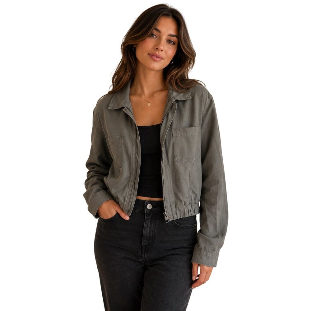 Cynthia Rowley Utility Jacket Womens Medium Olive Green Zip Front Lightweight - Picture 1 of 7